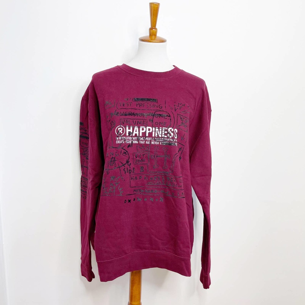 Happiness Maroon Graphic Long Sleeve Crewneck